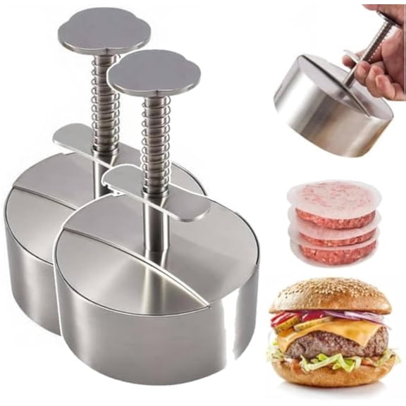 Southwestm Manual Meat Press for Hamburger Patties, 304 Stainless Steel Burger Patty Maker, Heavy Duty Adjustable Non Stick Mold with 100 Papers, Ideal for Beef, BBQ, Kitchen Cooking(2pcs,3.15in)