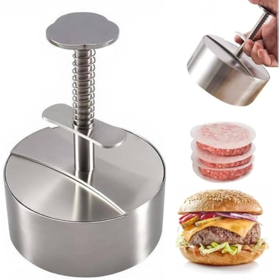 Southwestm Manual Meat Press for Hamburger Patties, 304 Stainless Steel Burger Patty Maker, Heavy Duty Adjustable Non Stick Mold with 100 Papers, Ideal for Beef, BBQ, Kitchen Cooking(1pc,4.49in)