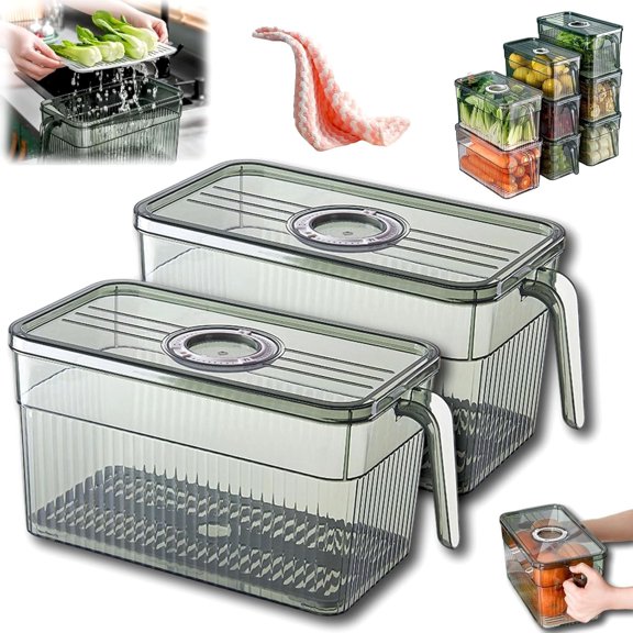 Southwestm Unbreakable Kitchen Storage Basket, Stackable BPA-Free Fridge Organizer Bins with Handle, Clear Plastic Containers for Pantry, Vegetables, Fruits, Snacks, Home & Refrigerator (Green-2pc)