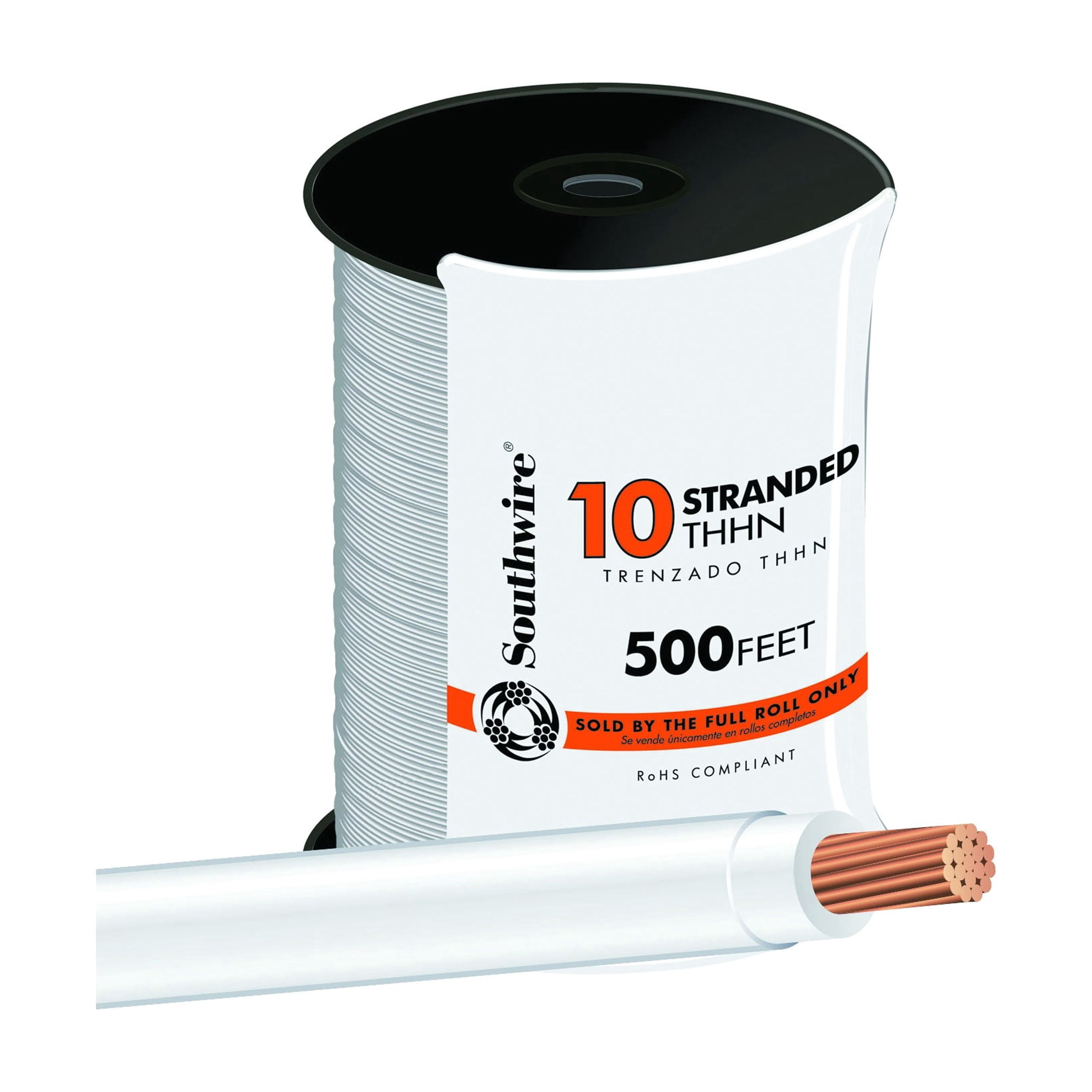 Southwire 10 AWG Stranded THHN Electrical Wire White Copper 500 Ft ...