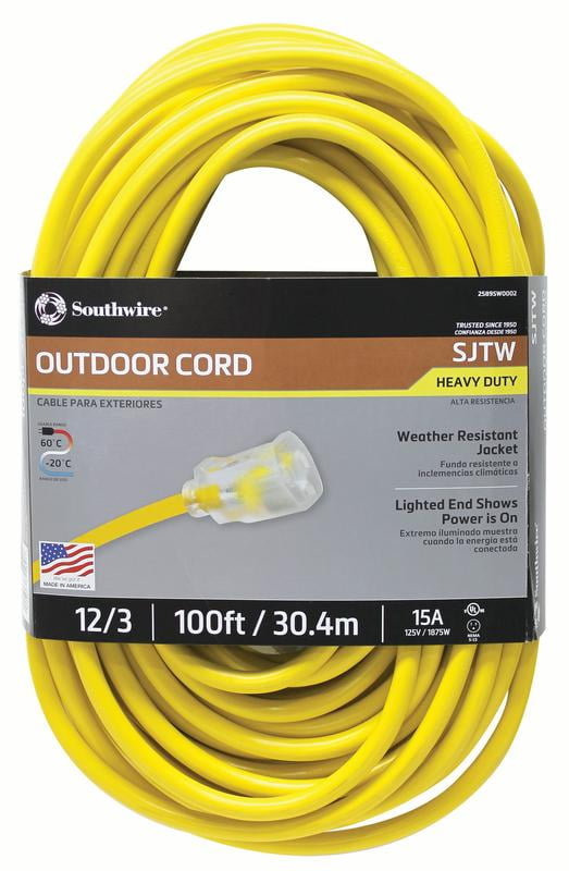 ＦＴ-100 (100w) Southwire 100ft Waterproof Electrical Extension Cord, 15 Amp