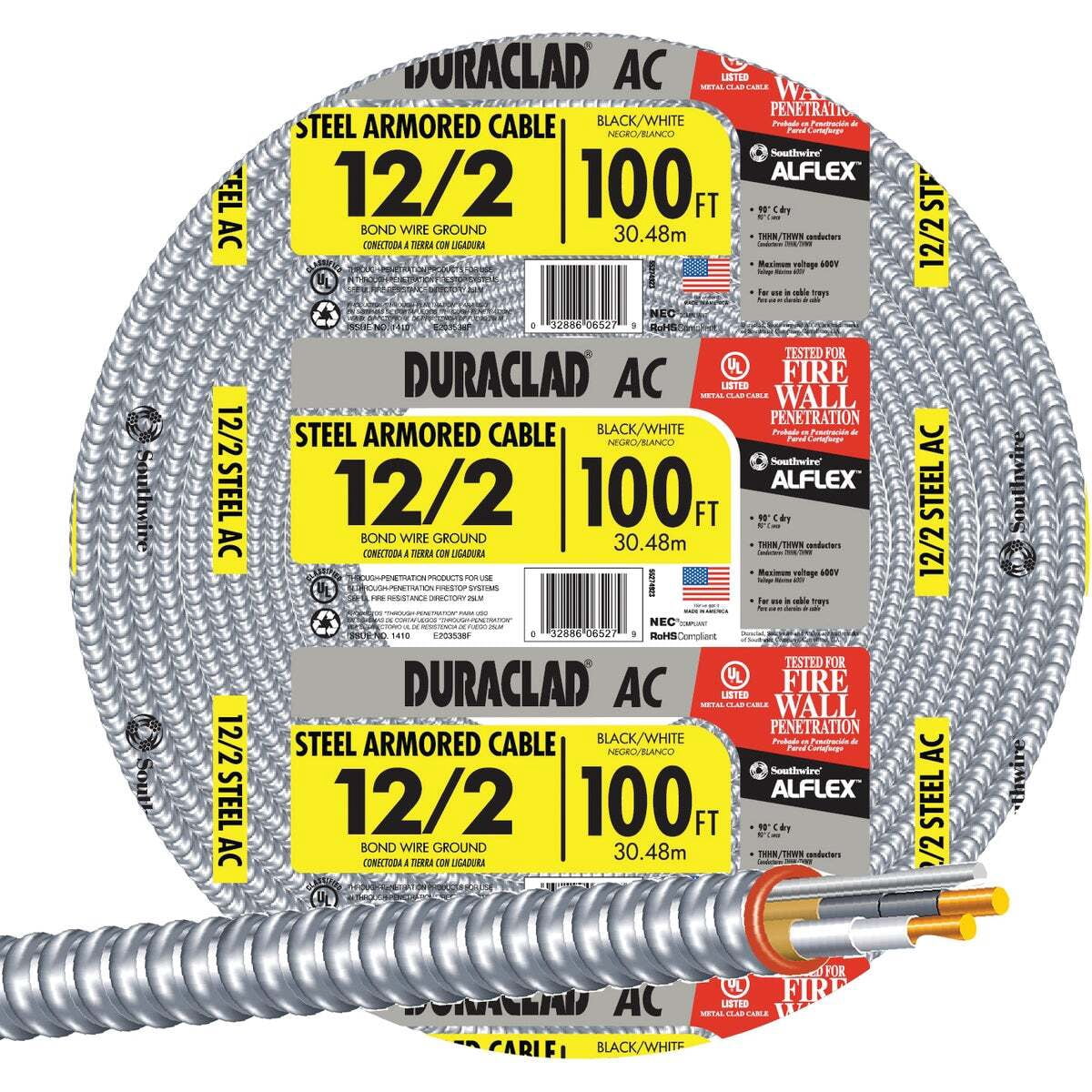 Southwire Armored Electrical Wire 12/2 Steel - Copper Conductor - 1 Piece, Multicolor