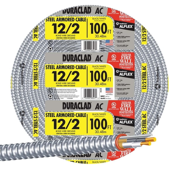 Southwire Armored Electrical Wire 12/2 Steel - Copper Conductor - 1 Piece, Multicolor