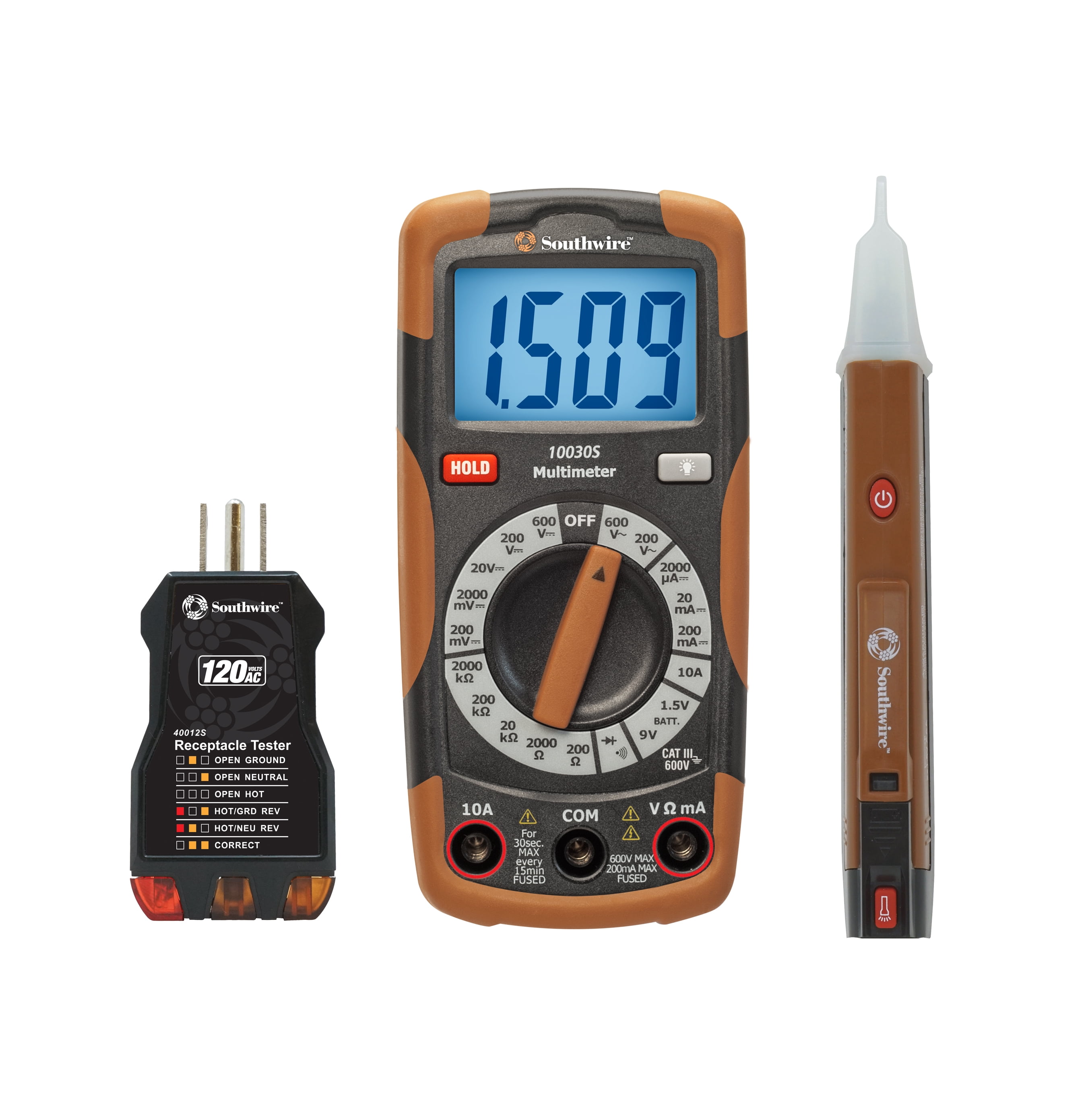 Southwire 10037K 3-Piece Electrical Test Kit with Full-Function