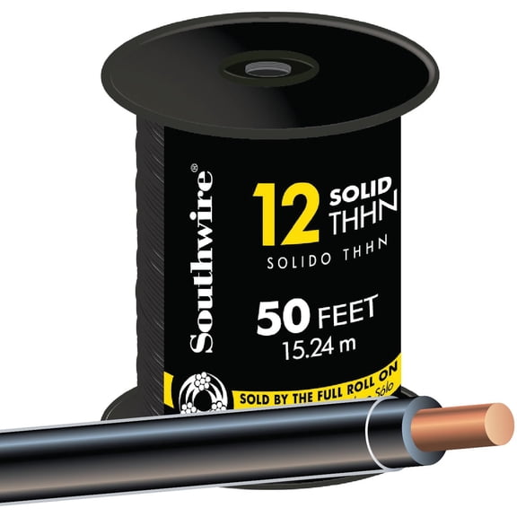 Southwire 11587383 50 ft. 12 Black Solid CU THHN Wire