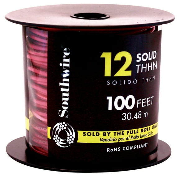 Southwire 11589984 100' 12 Gauge Red THHN Solid Wire
