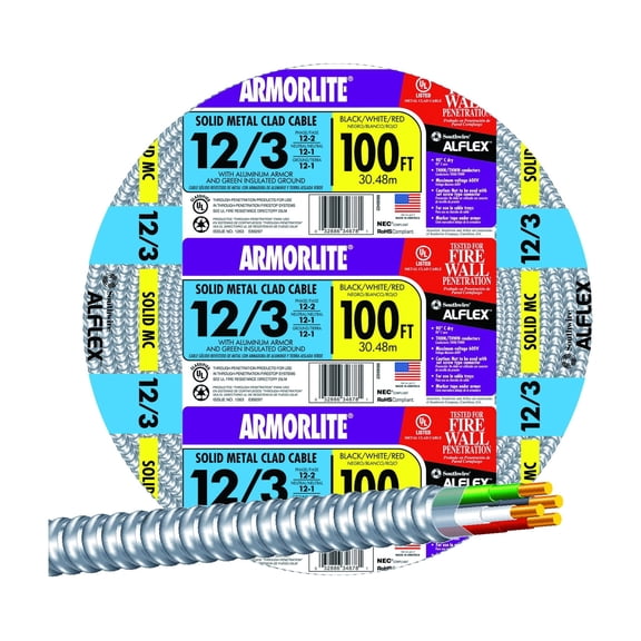 Southwire 12/3 Aluminum Armored Cable Electrical Wire - Pack of 3