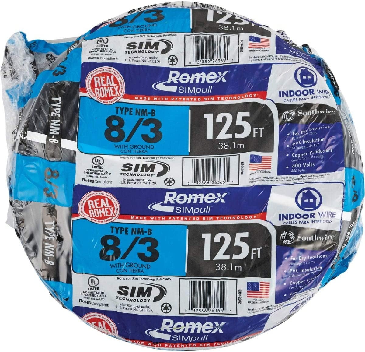 SOUTHWIRE COMPANY LL 63949202 Romex Type Nm-B Wg Non-Metallic Wire 125 ...