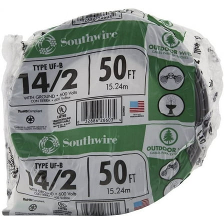 Southwire 13054222 14/2WG UF Wire 50-Foot