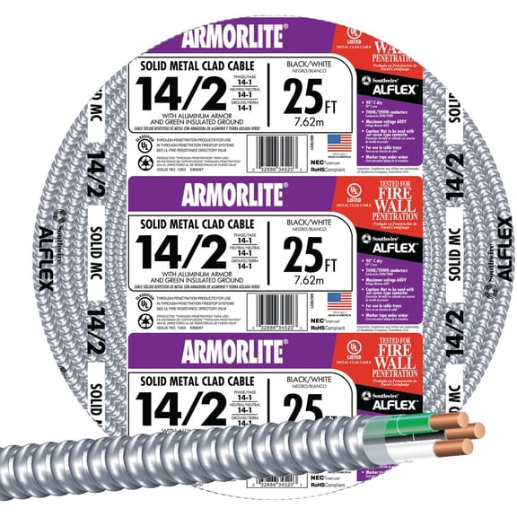 Southwire 14/2 Aluminum Armored Cable Electrical Wire - Pack of 6