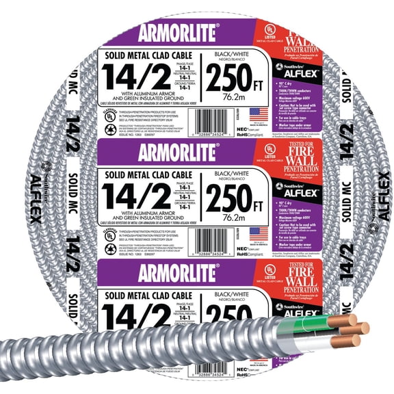 Southwire 14/2 Aluminum Armored Cable Electrical Wire - Pack of 8