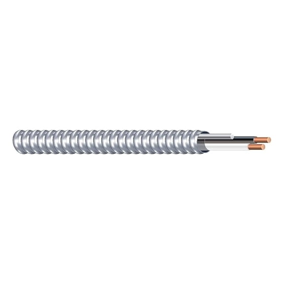 Southwire 14/2 MC Cable, 100 ft, Solid Copper THHN/THWN Conductors, Armorlite Aluminum MetalClad Cable with Ground