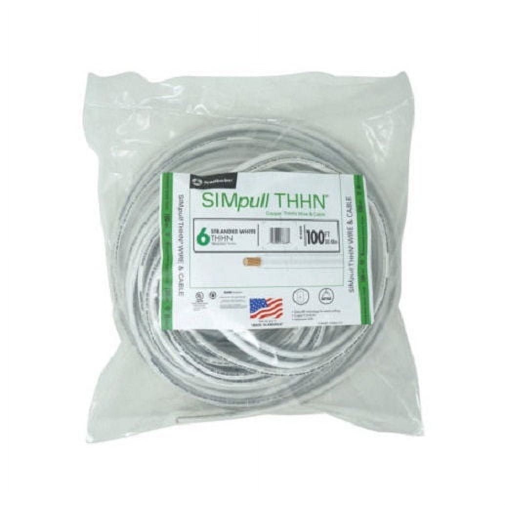 THHN Building Wire, Copper, 6 AWG, 1C, White, Stranded, 100 ft 20494108