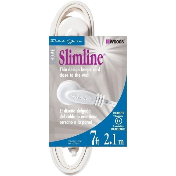 Southwire 2236 Flat Plug Extension Cord, 7-Foot, White, 1-Piece
