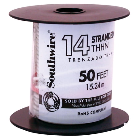 Southwire 22956751 THHN Building Wire, 14 AWG, 50 ft Spool, PVC