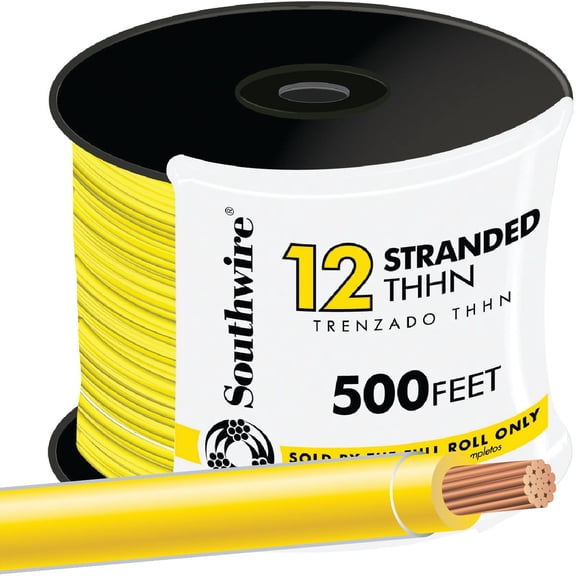 Southwire 22969001 12-Gauge 19 STR Stranded THHN Copper Building Wire, 500-Feet, Yellow