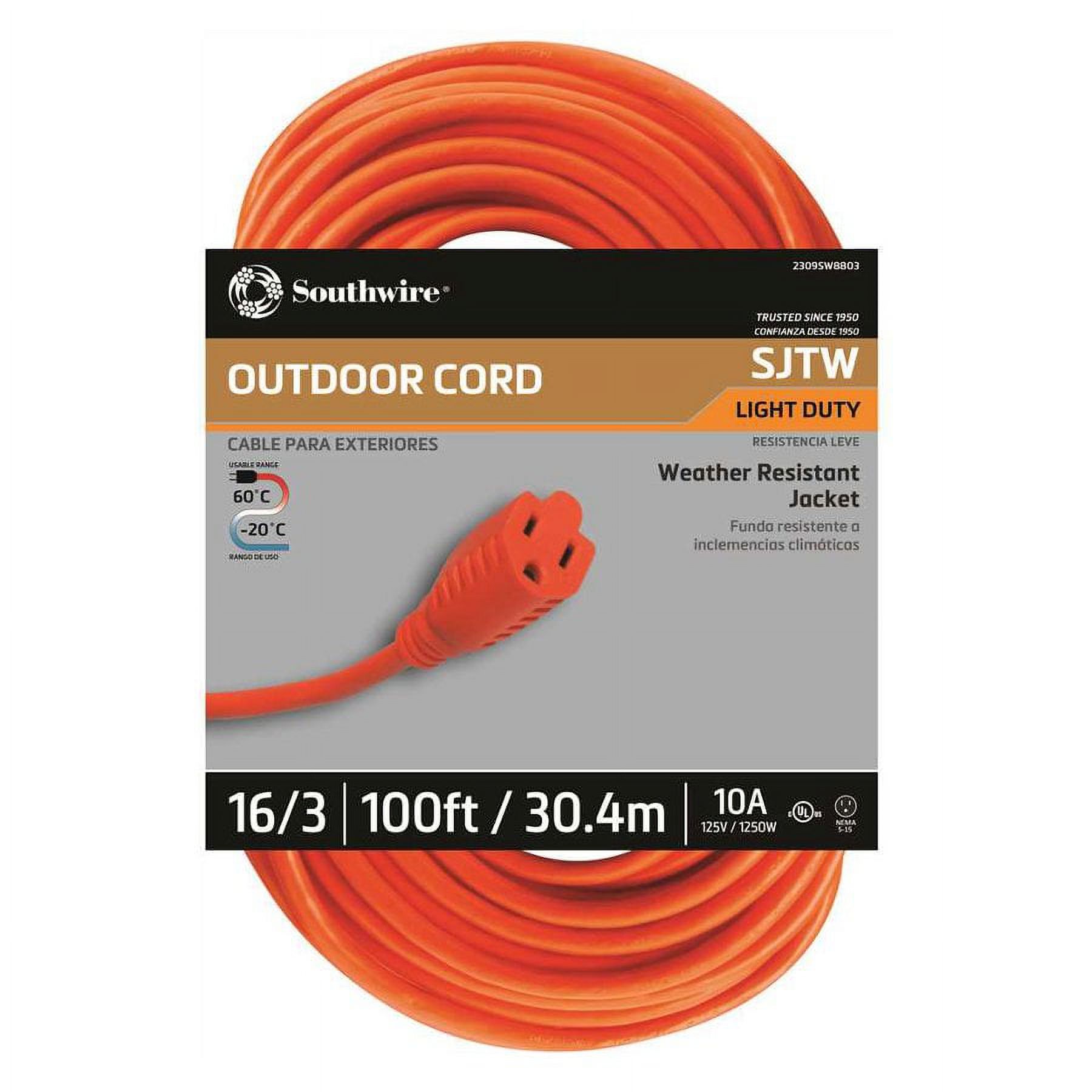Southwire 2309SW8803 16/3 Light-Duty 10-Amp SJTW General Purpose Extension Cord, 100-Feet - image 1 of 3