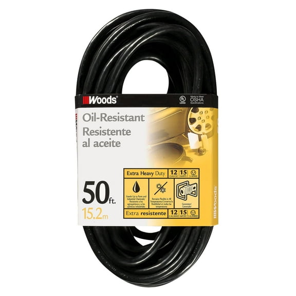 Southwire 2457 Agri-Pro Sjtow Extension Cord, 3 12 Awg Bare Conductor, 50 Ft L, 15 A, 125 Vac, Black CA2
