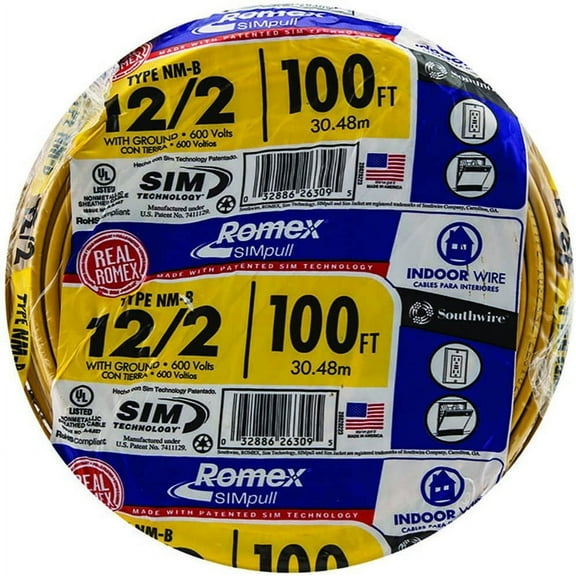 Southwire 28828228 Non-Metallic Building Wire, 12/2-Nmwg, 100', Yellow