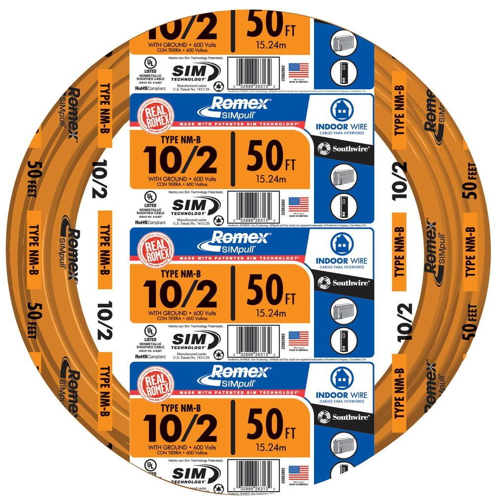 Southwire 50' 10/2 NM-B Indoor Electric Cable with Ground