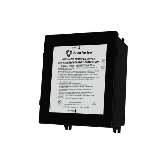 Southwire 40101-001; 50A 120V/240V Reverse Polarity Transfer Switch
