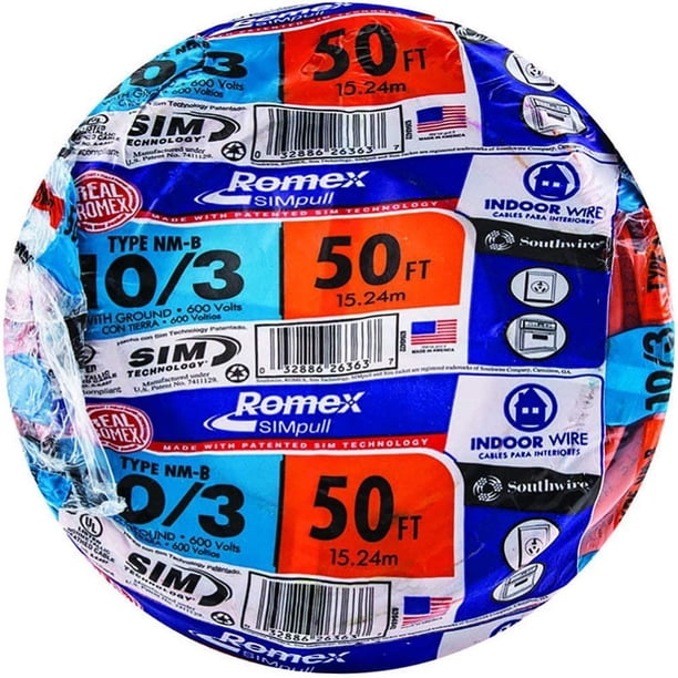 Round Romex Wire Southwire 50' 10/3 with Ground Romex Brand SIMpull Residential Indoor ...