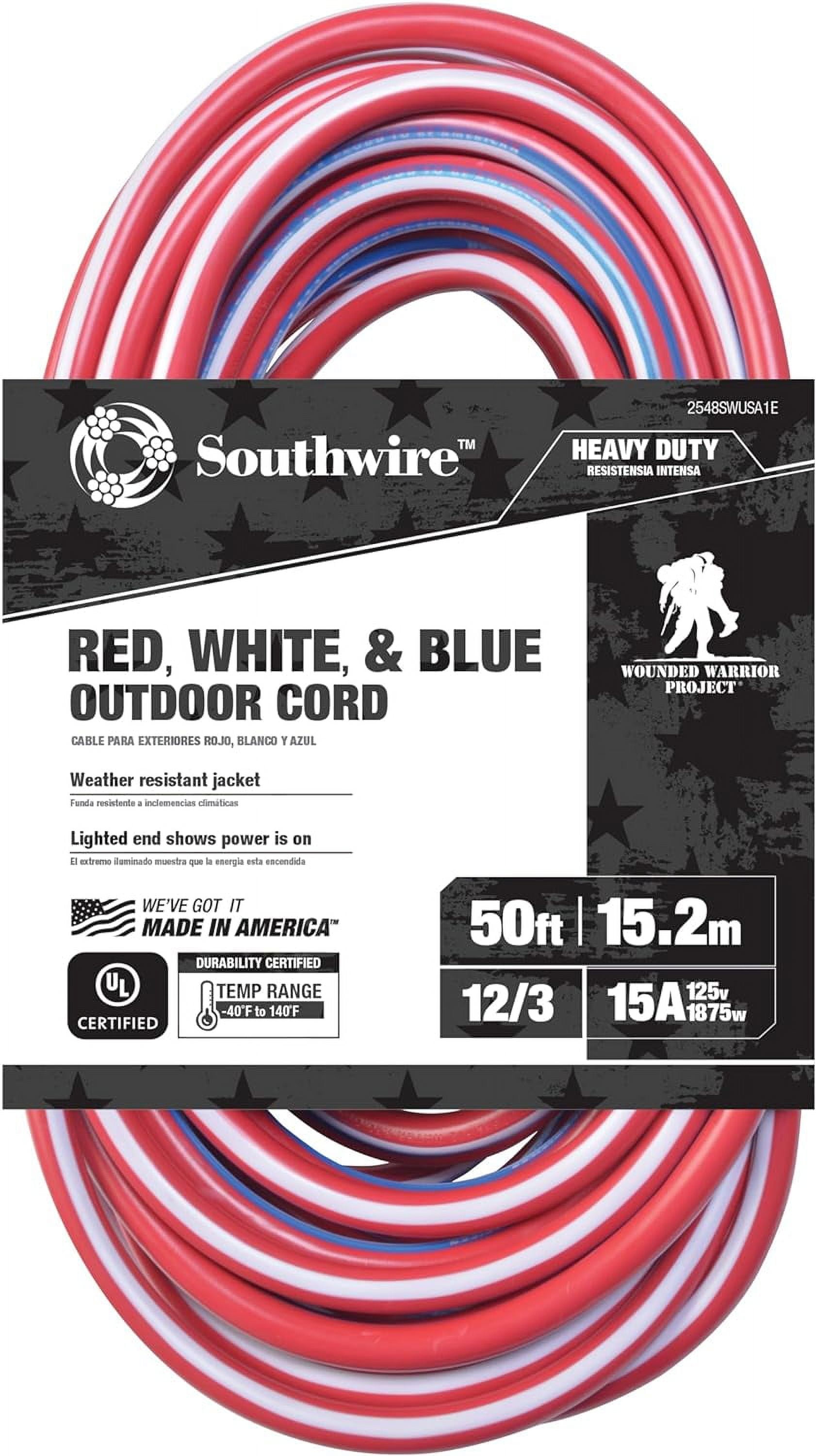 Southwire 02548-USA1 50-Foot Contractor Grade 12/3 with Lighted End American Made Extension Cord