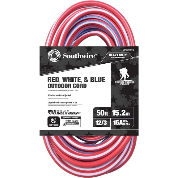 Southwire 02548-USA1 50-Foot Contractor Grade 12/3 with Lighted End American Made Extension Cord