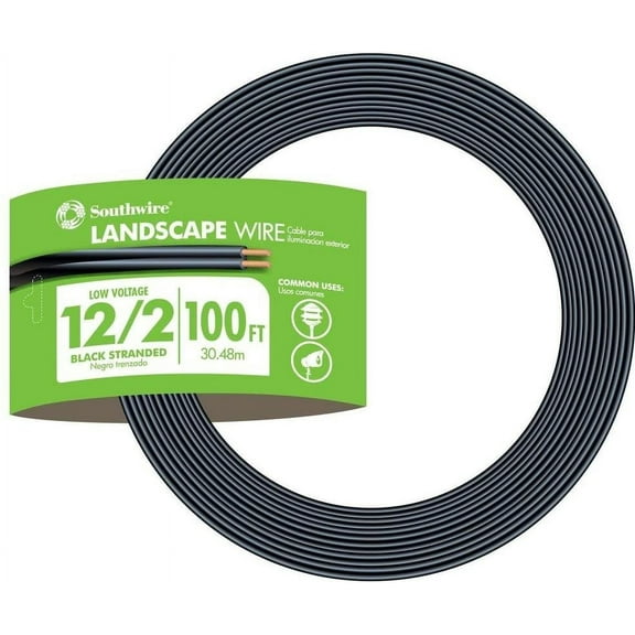 Southwire 55213443 100-Feet 12-Gauge 2 Conductor 12/2 Low-Voltage Underground Direct Burial Landscape Lighting Cable, Black