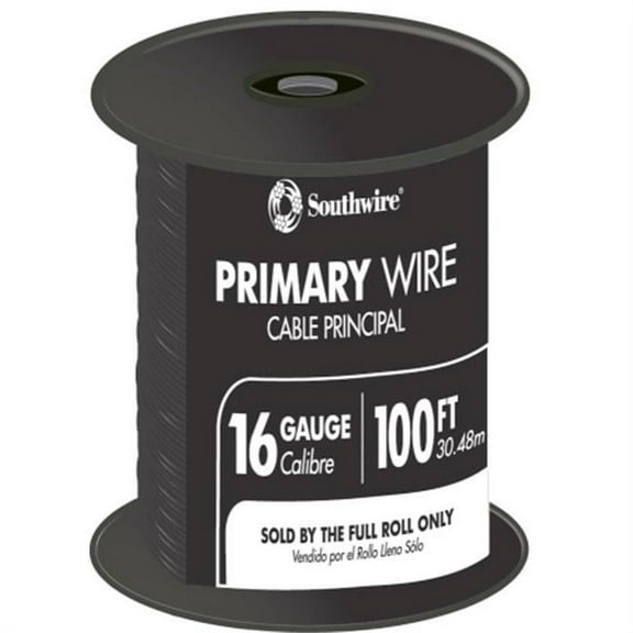 Southwire 55666623 100' Black Primary Wire 16-Gauge Bulk Spool