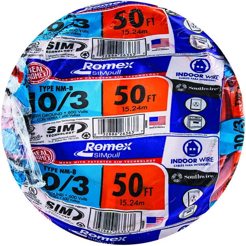 Southwire 50 ft. 10/3 Solid Romex Type NM-B WG Non-Metallic Wire