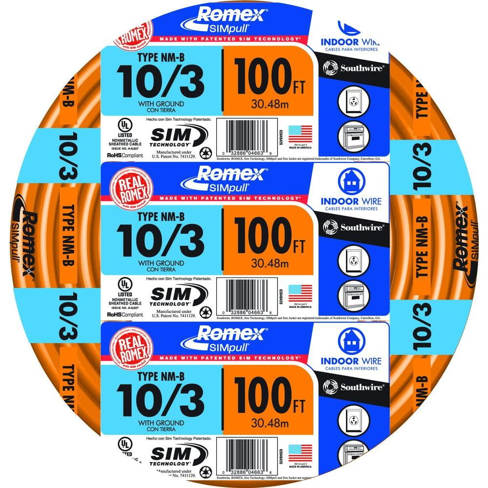 Southwire 63948426 10/3 with Grounding 100' Indoor Residential