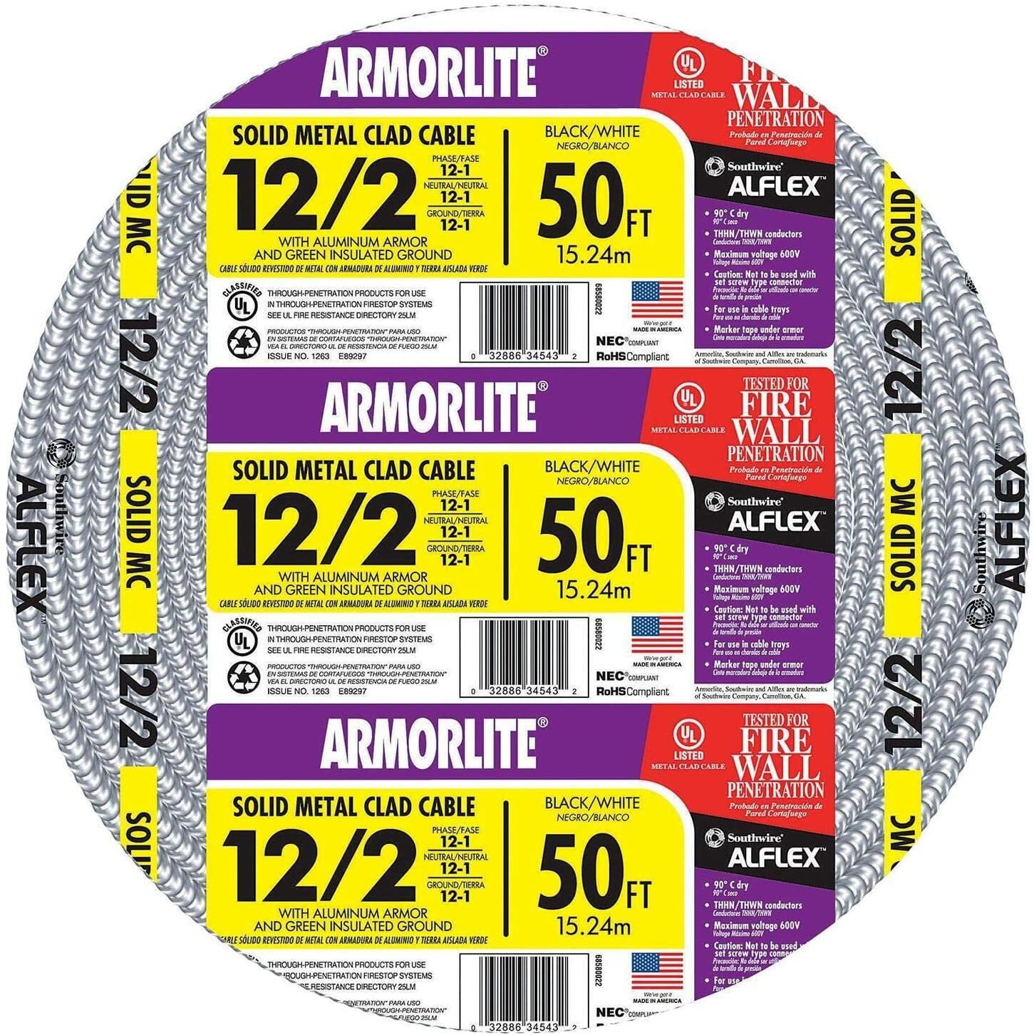 Southwire 68580052 Mc Cable 12/2X50'
