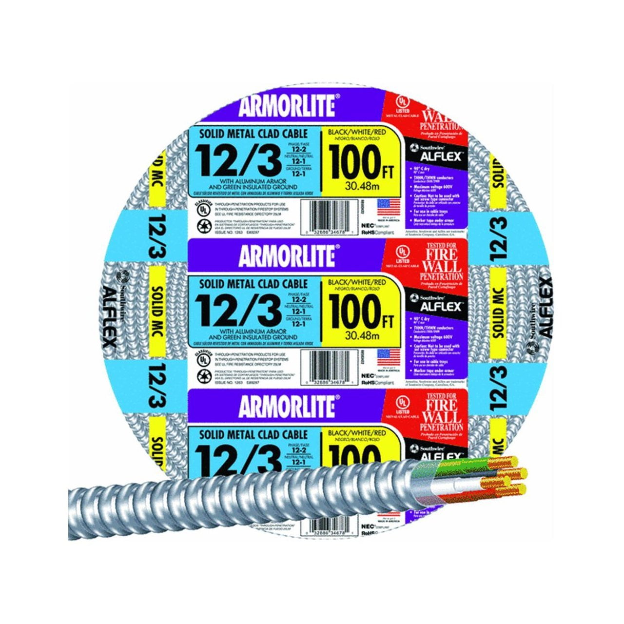 Southwire 68583423 100' 12/3 MC ALUM CABLE - Walmart.com