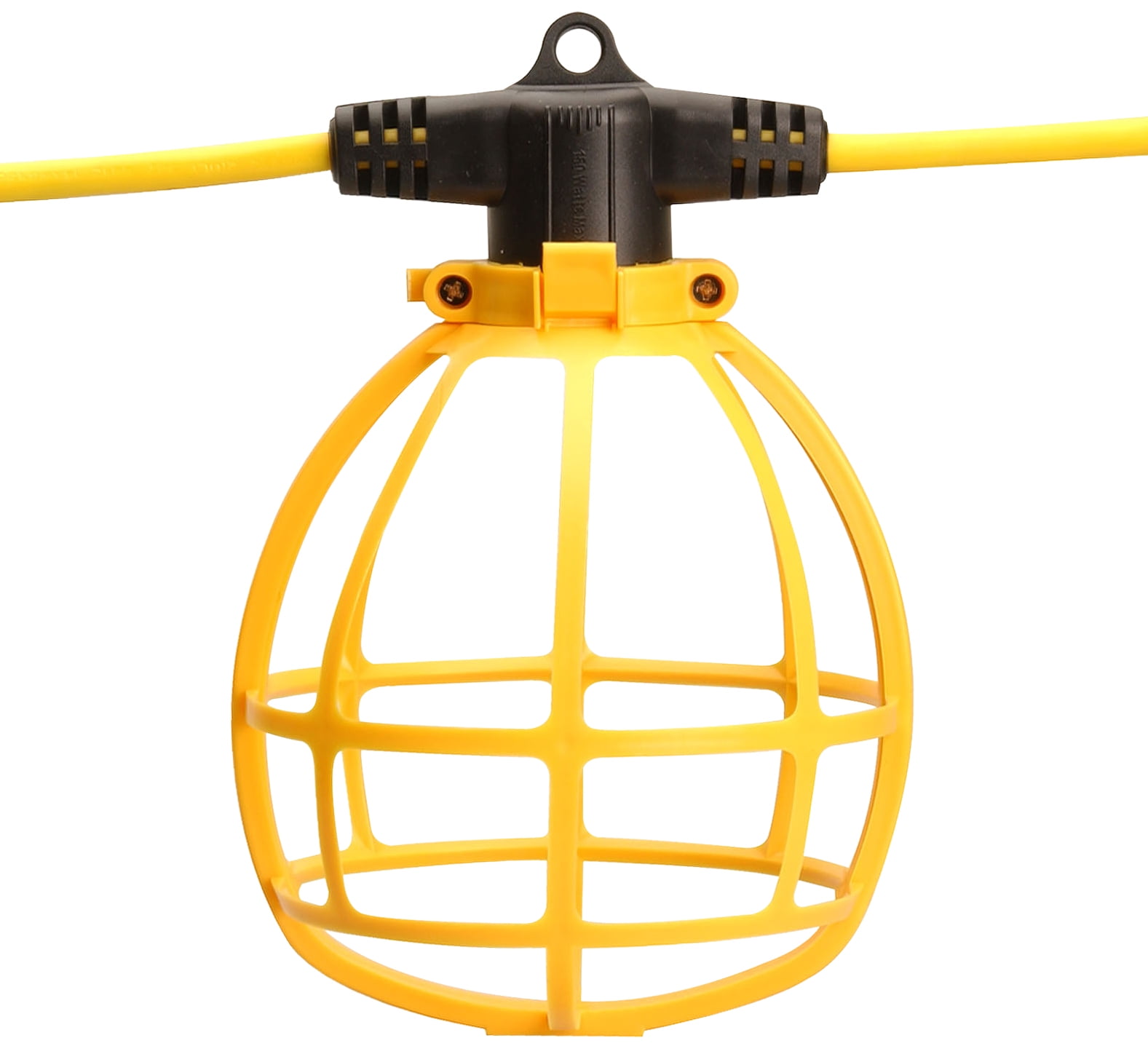 Prime 50-Foot Outdoor Temporary Light String - 5 Bulbs With Guards, Yellow SJTW Cord