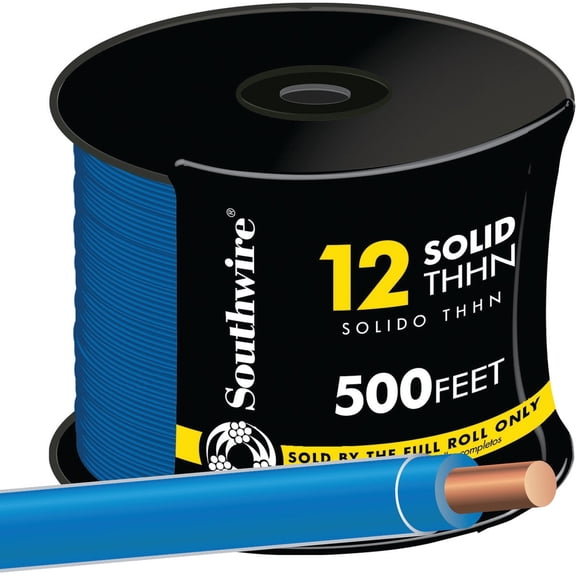 Southwire Building Wire 12 Gauge - 1 Conductor, 20 Amp, 500' Blue Indoor & Outdoor Use, NEC-Compliant