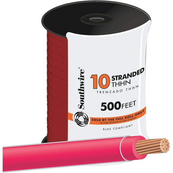 Southwire Building Wire Stranded Copper 10 Ga, 1 Conductor 30 Amp 600 V 90 Deg C 500 ' Red