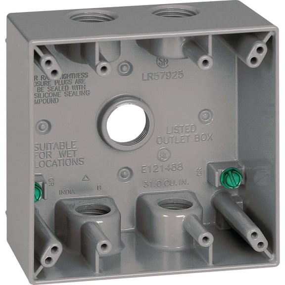 Southwire Dual Gang 3/4 In. 5-Hole Side-Hole Gray Weatherproof Junction Box