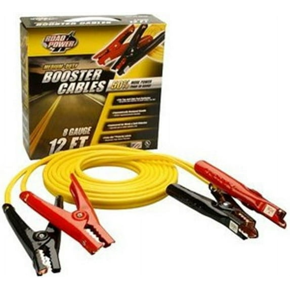 Woods Booster Cables Medium-Duty Polar Glow Clamps - 8-Gauge - 12-Foot