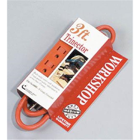 Coleman Cable 04003 16/3 SJTW Trinector Extension Cord, 3-Foot, Orange