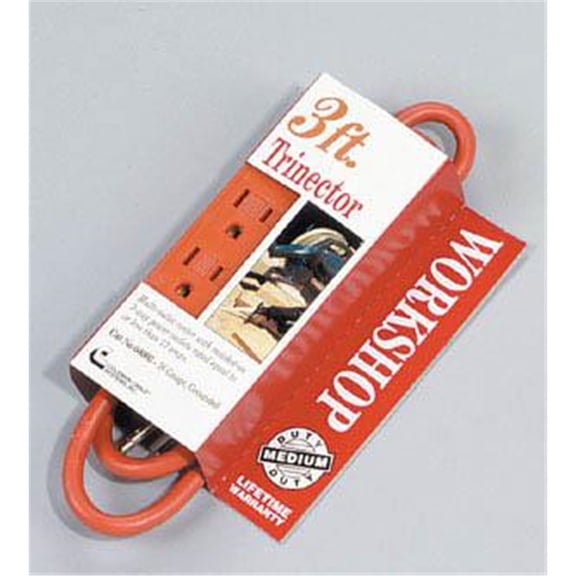 Coleman Cable 04003 16/3 SJTW Trinector Extension Cord, 3-Foot, Orange