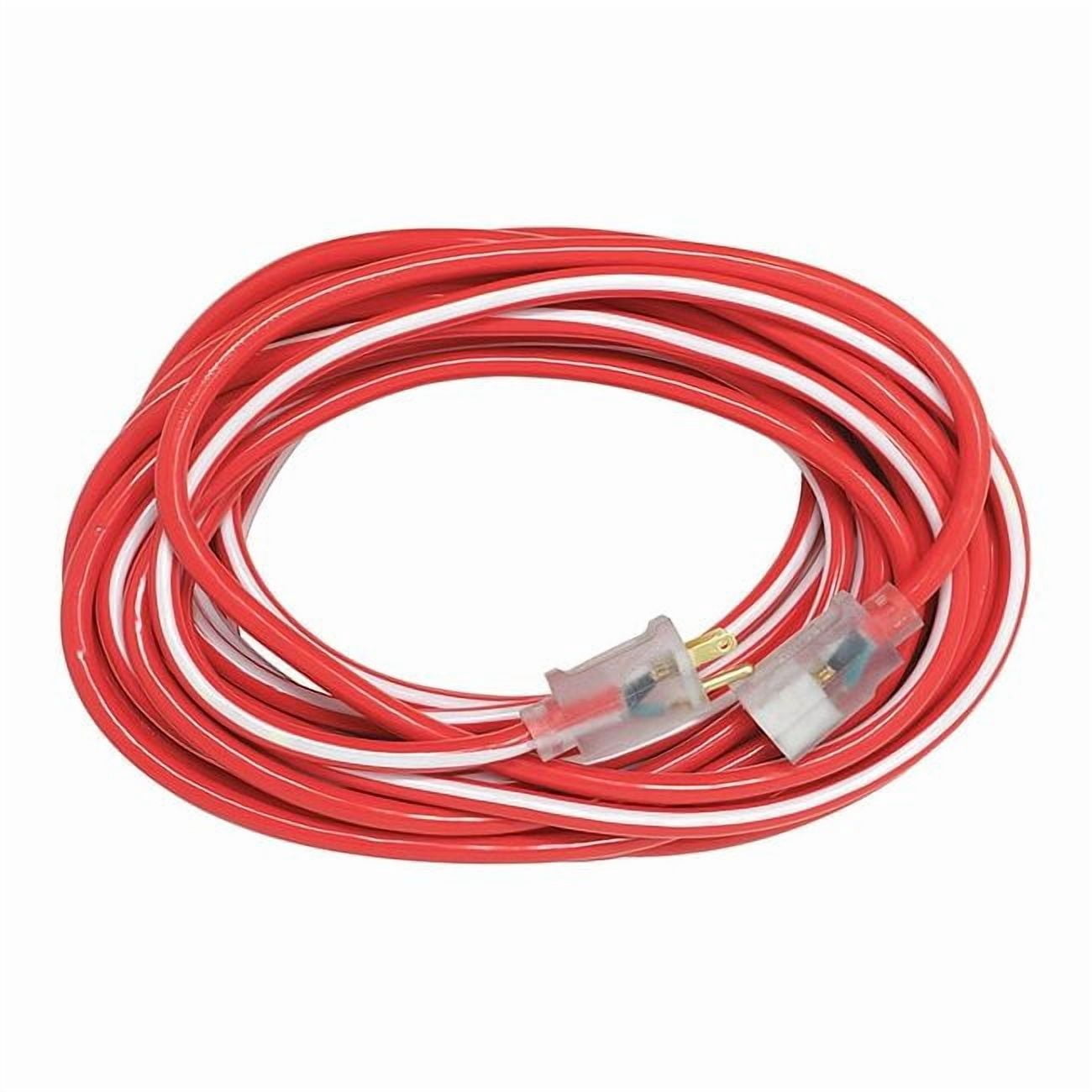 SJTW Extension Cord, 12 AWG, Outdoor, 12/3, 1 Outlets, 5-15R, Red/White, PVC, 5-15P, 50 ft