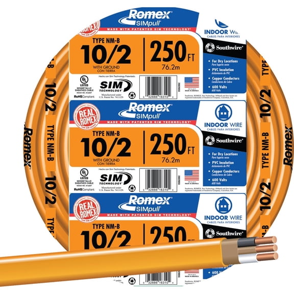 Southwire Romex 10/2 NMW/G Electrical Wire - Pack of 12