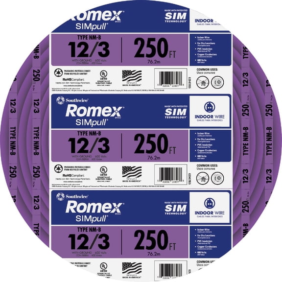 Southwire Romex 12/3 NMW/G Electrical Wire - Pack of 6