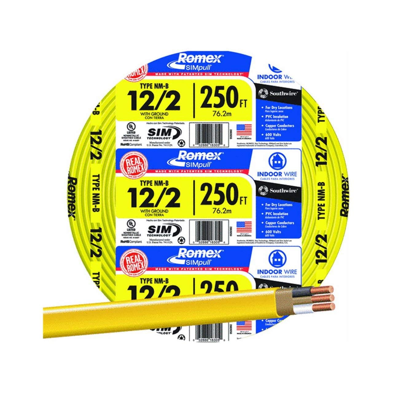 Southwire 250 ft Yellow PVC Jacketed Indoor Wire Cable