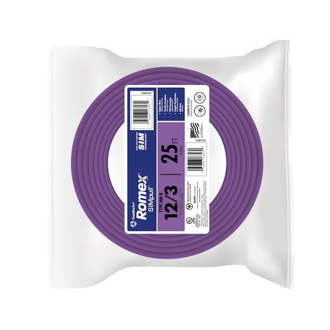 Southwire Romex SIMpull Residential Wire, 12 Gauge, 3 Conductor, 25 Ft ...