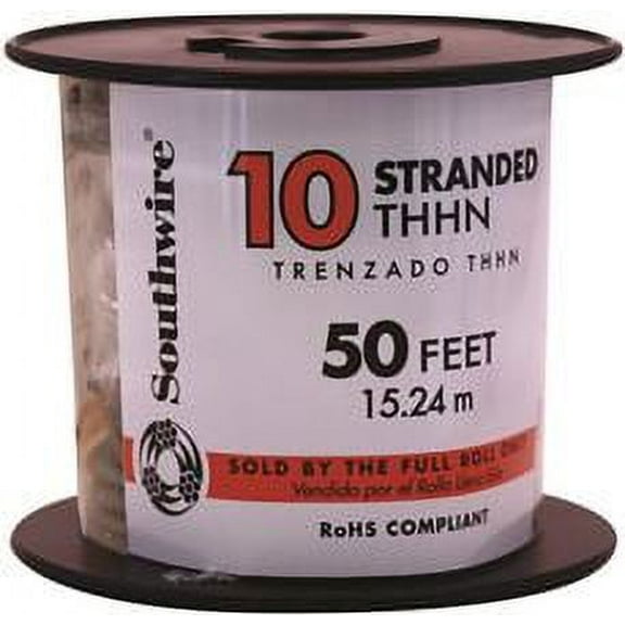 Southwire Simpull Thhn, 10 Gauge Thhn Stranded Wire, Black, 50 Ft. Per Roll