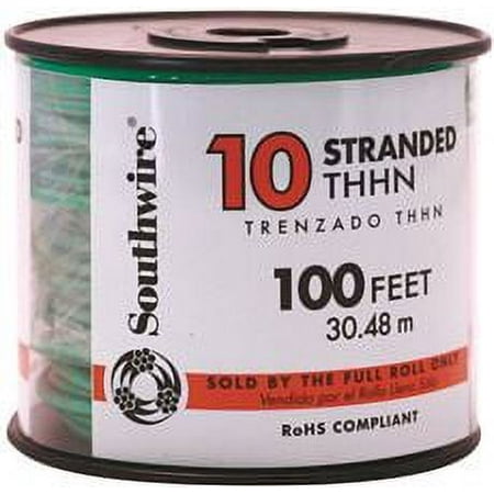 Southwire Simpull Thhn, 10 Gauge Thhn Stranded Wire, Green, 100 Ft. Per Roll