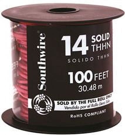 Southwire Simpull Thhn, 14 Gauge Thhn Solid Wire, Red, 100 Ft. Per Roll