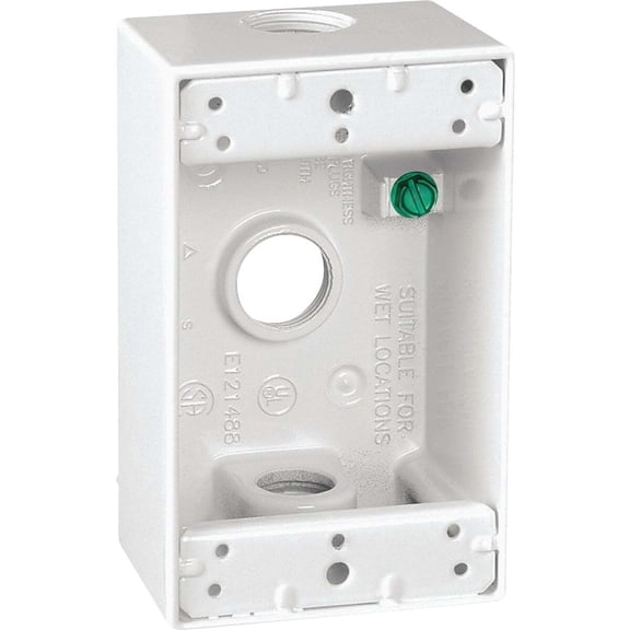 Southwire Single Gang 1/2 In. 3-Hole White Weatherproof Junction Box WB1350W-UPC